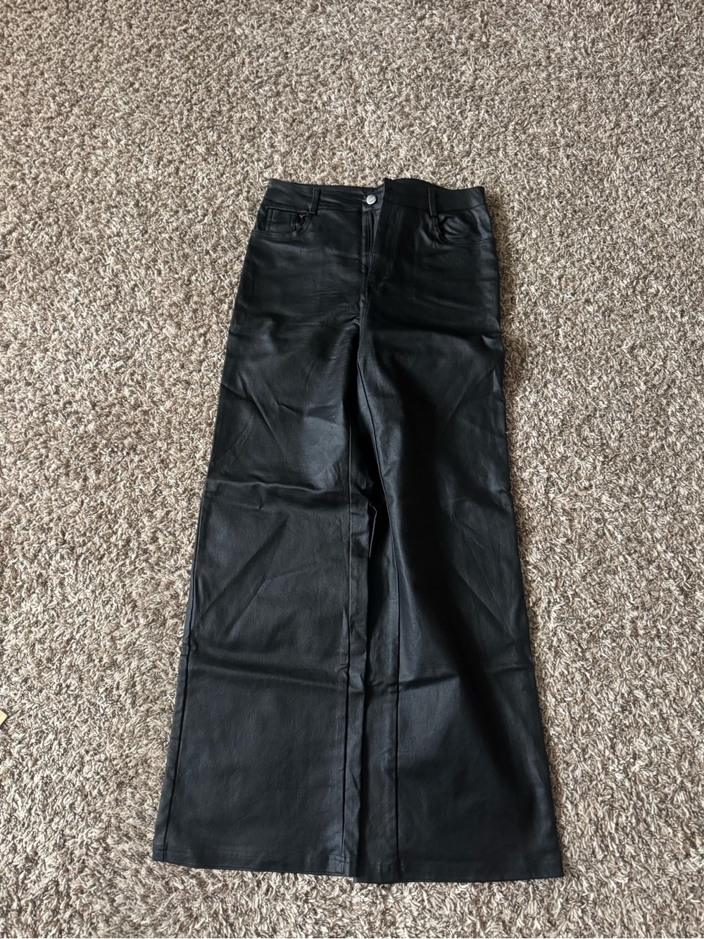 Black Wide-Leg Faux Leather Jeans